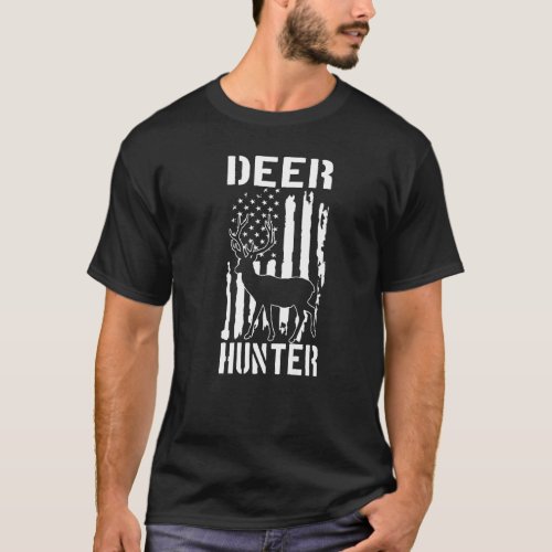 Deer Hunter Us Flag Deer Elk Buck Hunting Hunter T_Shirt