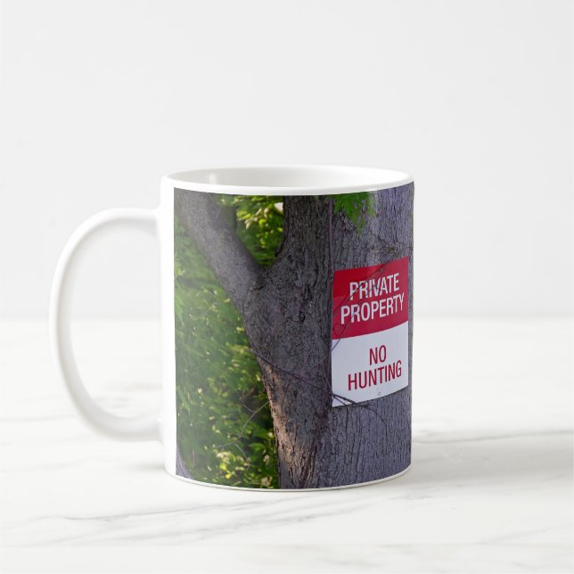 deer hunter with no hunting sign coffee mug (Left)