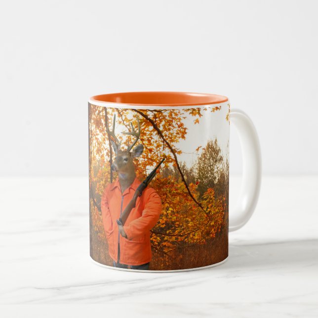 Deer Hunter With Rifle Two-Tone Coffee Mug (Front Right)