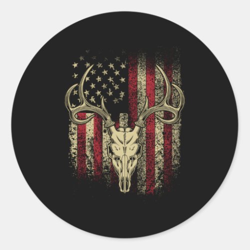 Deer Hunters Deer Skull On American Flag Classic Round Sticker