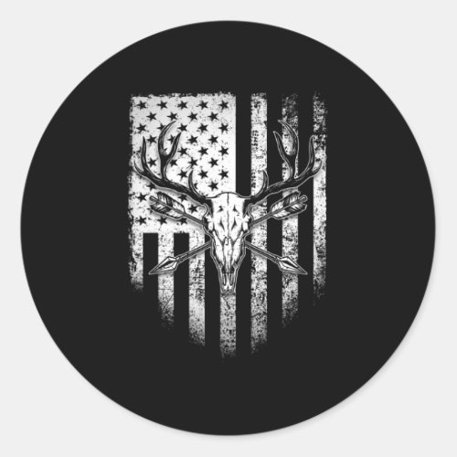 Deer Hunters Deer Skull on American Flag Classic Round Sticker