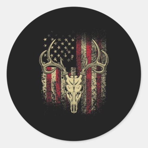 Deer Hunters Deer Skull on American Flag  Classic Round Sticker