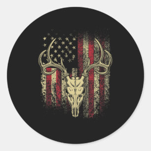 Deer Hunters Deer Skull on American Flag Classic Round Sticker