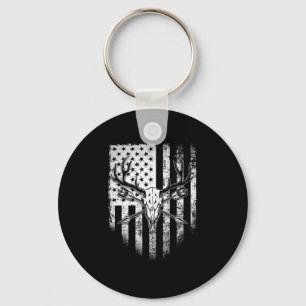 Deer Hunters Deer Skull on American Flag Keychain