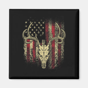 Deer Hunters Deer Skull on American Flag Magnet