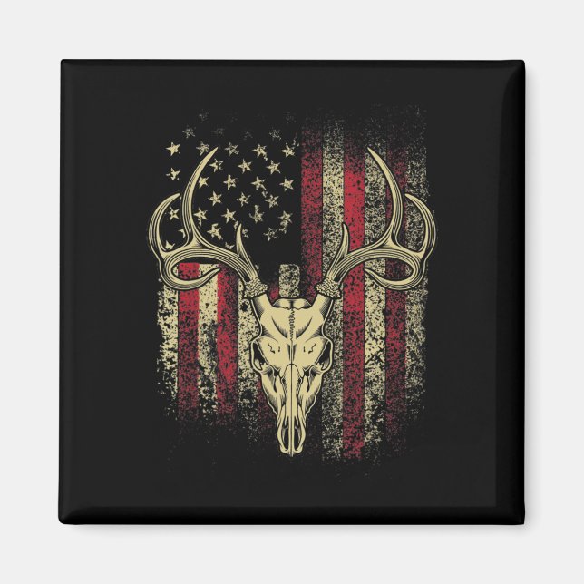 Deer Hunters Deer Skull on American Flag  Magnet (Front)