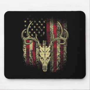Deer Hunters Deer Skull on American Flag  Mouse Pad