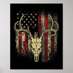 Deer Hunters Deer Skull on American Flag Poster