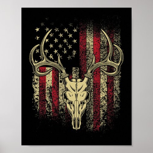 Deer Hunters Deer Skull on American Flag  Poster