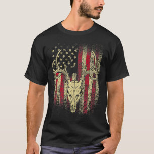 Deer Hunters Deer Skull on American Flag T-Shirt
