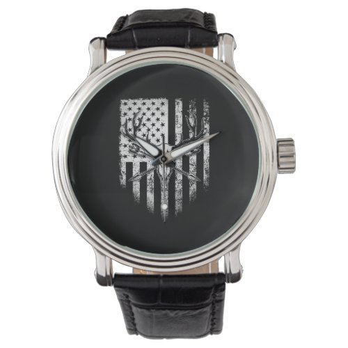 Deer Hunters Deer Skull on American Flag Watch