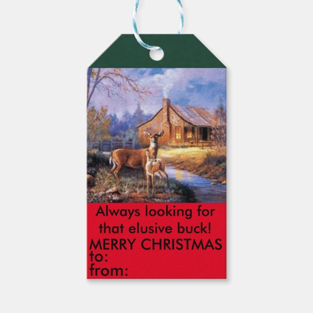 Deer hunters elusive buck christmas gift tag (Front)