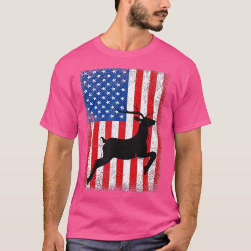 Deer Hunting 4th of July American Flag Patriotic D T_Shirt