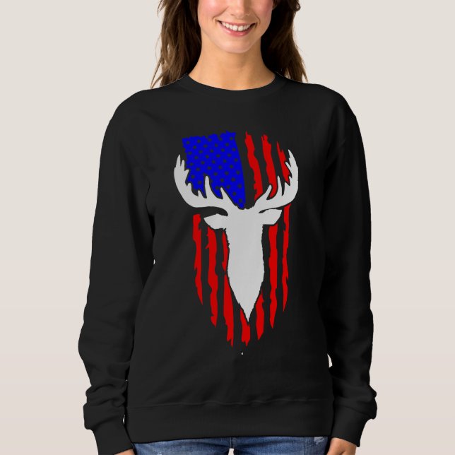 Deer Hunting American Flag 4th of July Patriotic U Sweatshirt (Front)