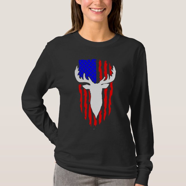 Deer Hunting American Flag 4th of July Patriotic U T-Shirt (Front)