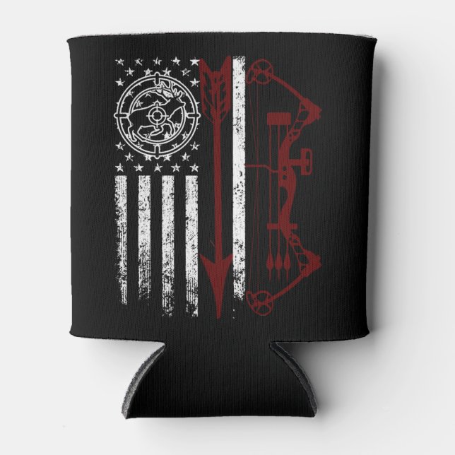 Deer Hunting American Flag Bow Hunting Can Cooler (Front)