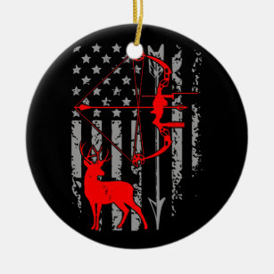 Deer Hunting American Flag Bow Hunting Fourth Of Ceramic Ornament