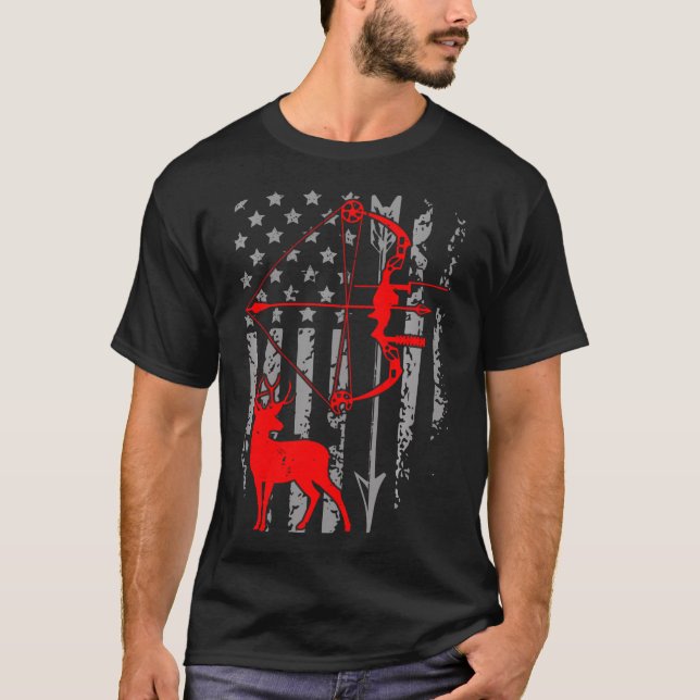 Deer Hunting American Flag Bow Hunting Patriotic H T-Shirt (Front)