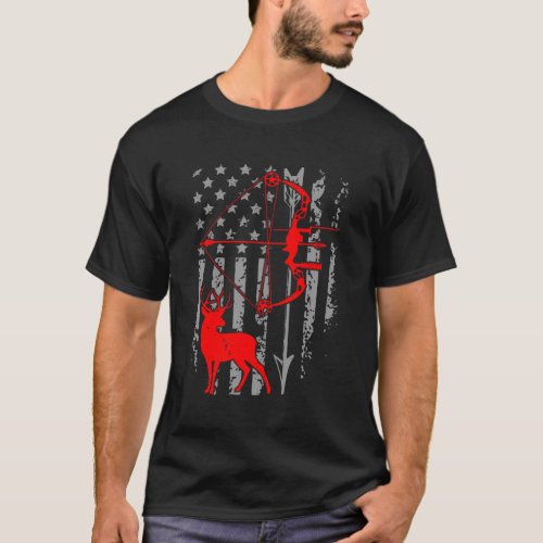 Deer Hunting American Flag Bow Hunting Patriotic H T_Shirt