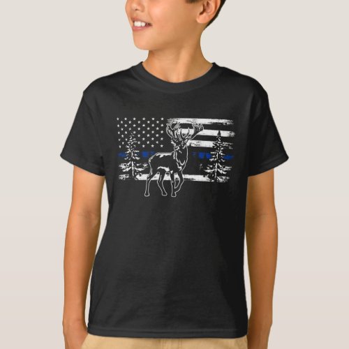 Deer Hunting American Flag Forest Animal Hunt T_Shirt