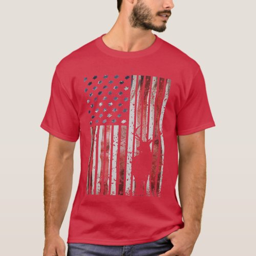 Deer Hunting American Flag Gift for Whitetail Buck T_Shirt