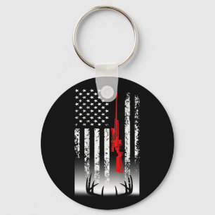 Deer hunting American Flag Hunting Keychain