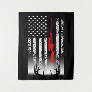 Deer hunting American Flag Hunting Tapestry