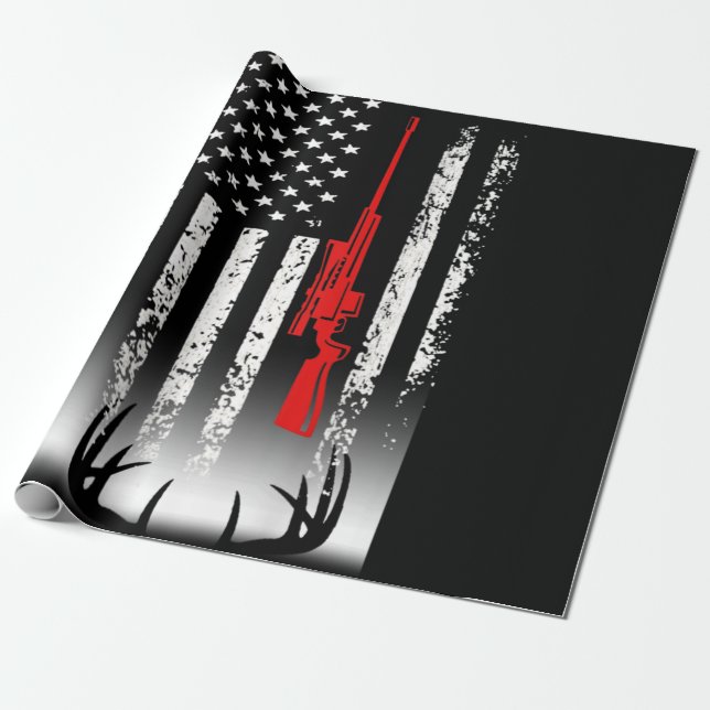 Deer hunting American Flag Hunting Wrapping Paper (Unrolled)