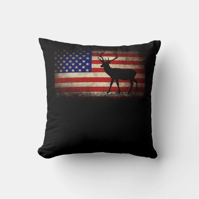 Deer Hunting American Flag USA Proud Hunter Throw Pillow (Front)