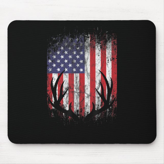 Deer Hunting American Flag Whitetail Buck Antlers  Mouse Pad (Front)