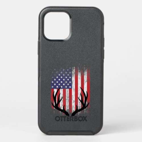 Deer Hunting American Flag Whitetail Buck Antlers  OtterBox Symmetry iPhone 12 Pro Case