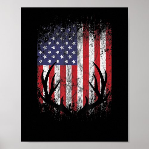 Deer Hunting American Flag Whitetail Buck Antlers  Poster