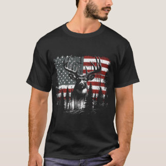 Deer Hunting American Flag Whitetail Buck T-Shirt