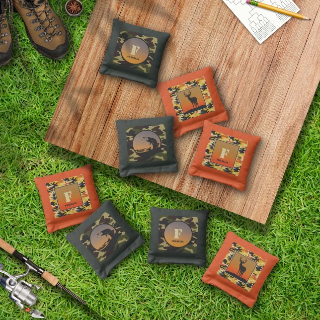 Deer Hunting and Fishing Camo Cornhole Bags (Creator Uploaded)