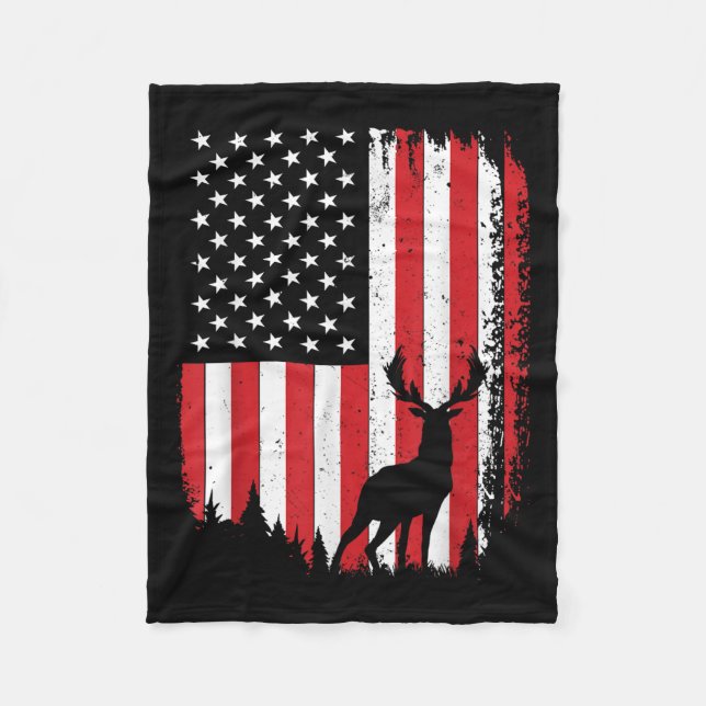 Deer Hunting Art For Men Women Buck Elk Hunter Dee Fleece Blanket (Front)
