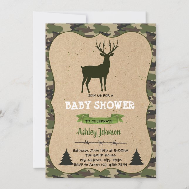 Deer hunting baby shower invitation (Front)