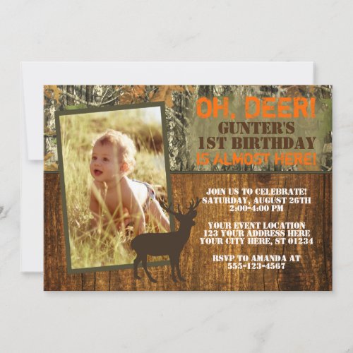 Deer Hunting Birthday Invitation with Photo _ Camo