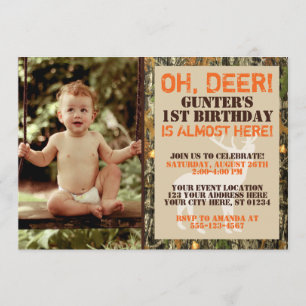 Deer Hunting Birthday Invitation with Photo - Camo
