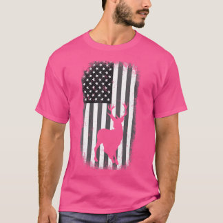 Deer Hunting Black And White American Flag T-Shirt
