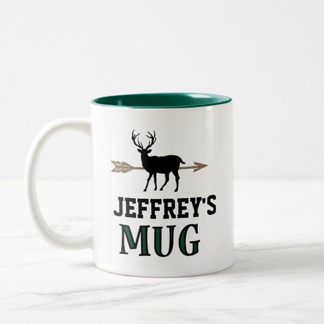 Deer Hunting Bow Hunter Personalized Gift Two-Tone Coffee Mug (Left)