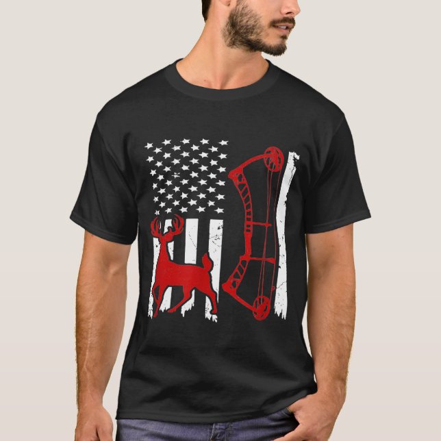 Deer Hunting Bow Tee American Flag Bow Hunting Wom (Front)