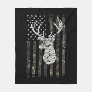 Deer Hunting Camo American Flag Fleece Blanket