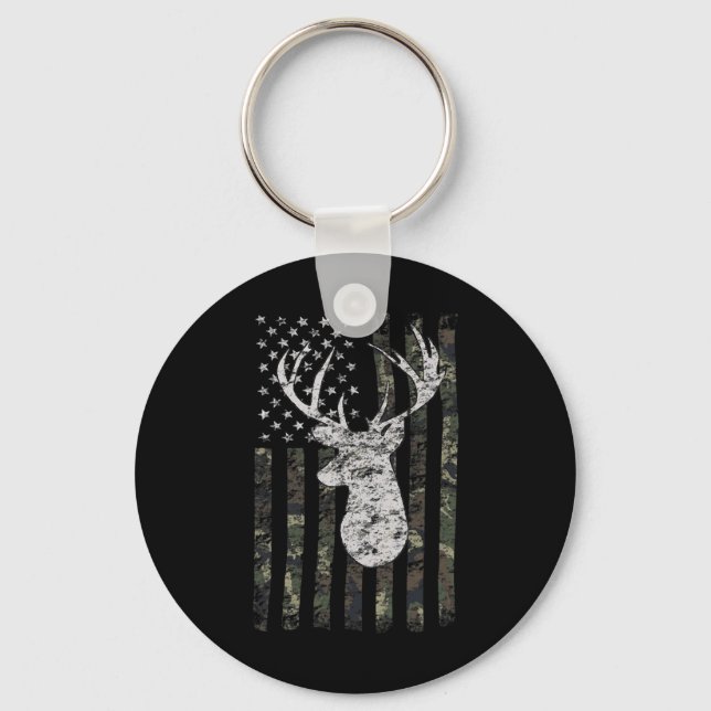 Deer Hunting Camo American Flag  Keychain (Front)
