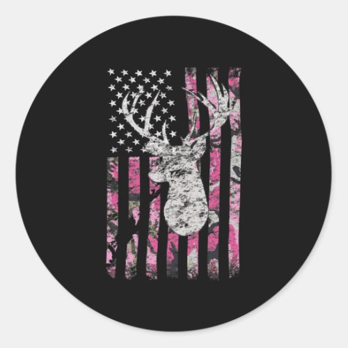 Deer Hunting Camo American Flag Pink Buck  Classic Round Sticker