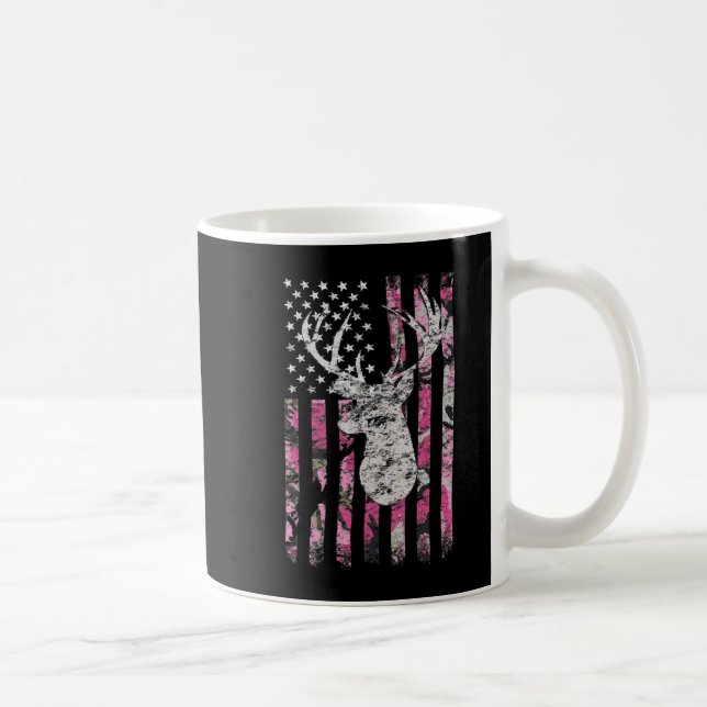 Deer Hunting Camo American Flag Pink Buck  Coffee Mug (Right)