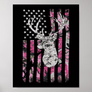Deer Hunting Camo American Flag Pink Buck Poster