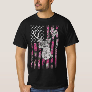 Deer Hunting Camo American Flag Pink Buck T-Shirt