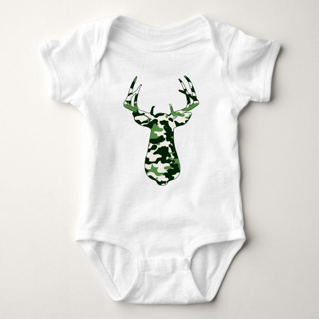 Deer Hunting Camo Buck Baby Bodysuit (Front)