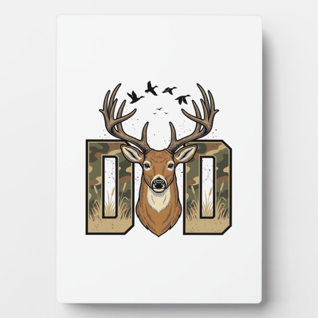 Deer Hunting Dad Camo Buck Vector Shirt Design_1 Plaque (Front)
