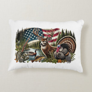Deer Hunting Duck Fishing USA Flag Accent Pillow